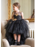 Black Asymmetrical Tulle Gold Butterflies Flower Girl Dress